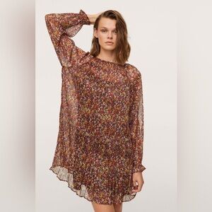 Black Tape Floral Pleated Long Sleeve Mini Dress Size XL